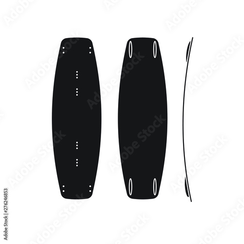 Vector set collection of black flat wake surf board icon isolated on white background 