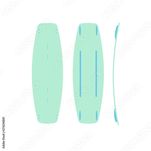Vector set collection of flat cartoon mint blue wake surf board icon isolated on white background 