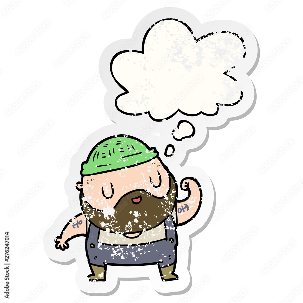 cartoon dock worker and thought bubble as a distressed worn sticker cartoon dock worker and thought bubble as a distressed worn sticker