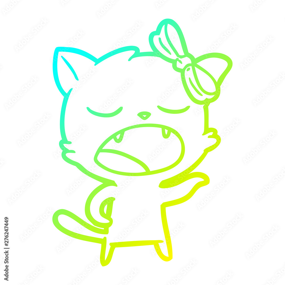 Obraz premium cold gradient line drawing cartoon yawning cat
