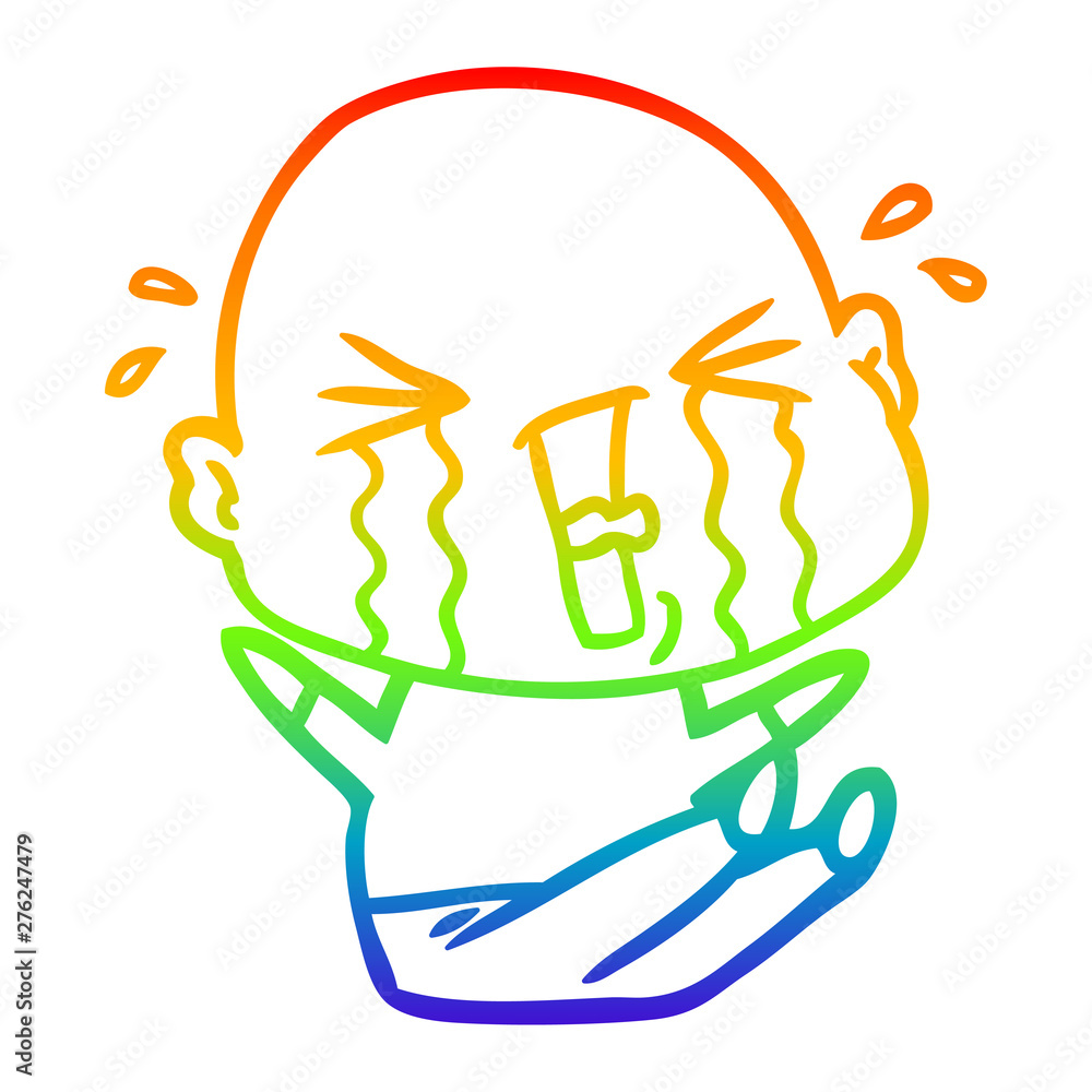 rainbow gradient line drawing cartoon crying bald man rainbow gradient line drawing cartoon crying bald man