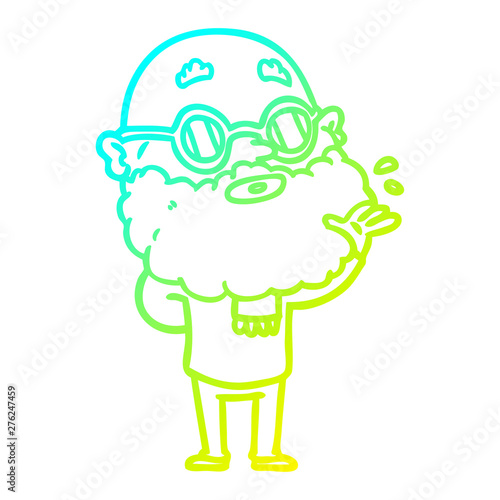 cold gradient line drawing cartoon curious man with beard and sunglasses