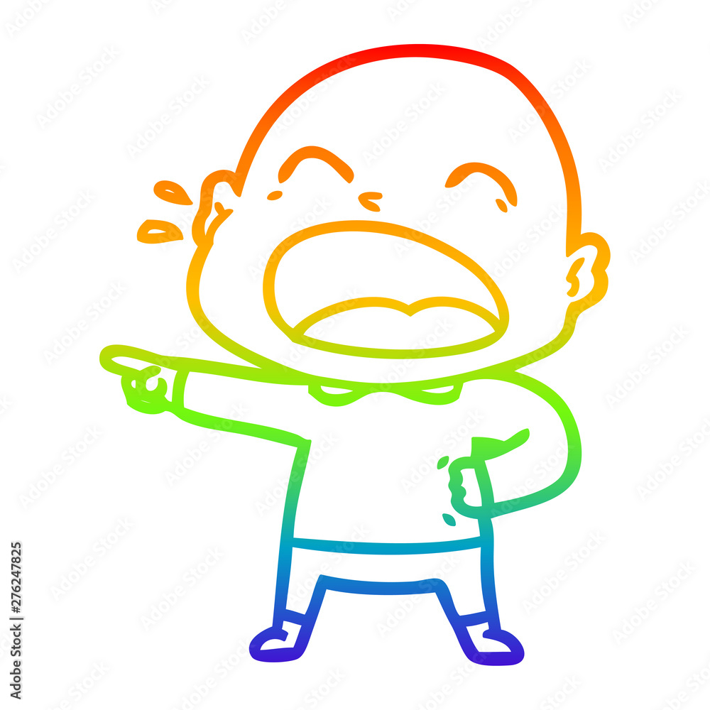 rainbow gradient line drawing cartoon shouting bald man