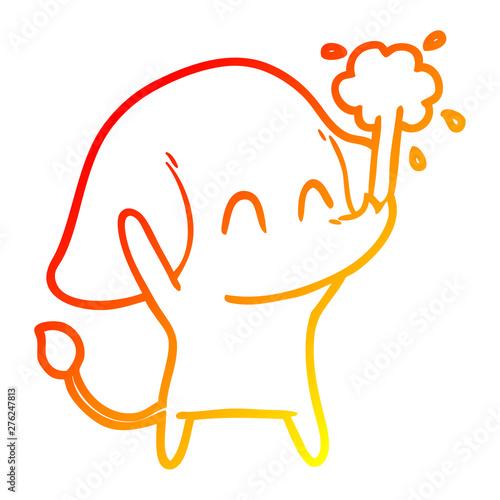 warm gradient line drawing cute cartoon elephant spouting water