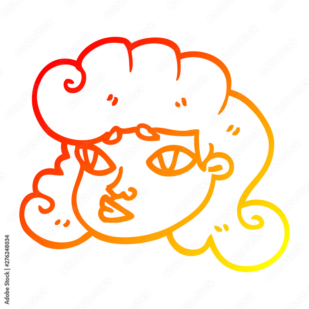 warm gradient line drawing cartoon female face