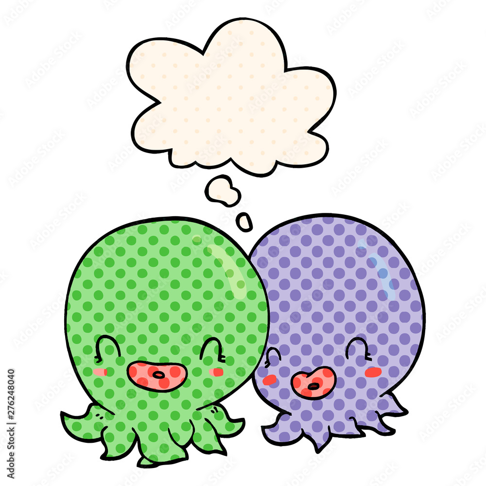 two cartoon octopi  and thought bubble in comic book style