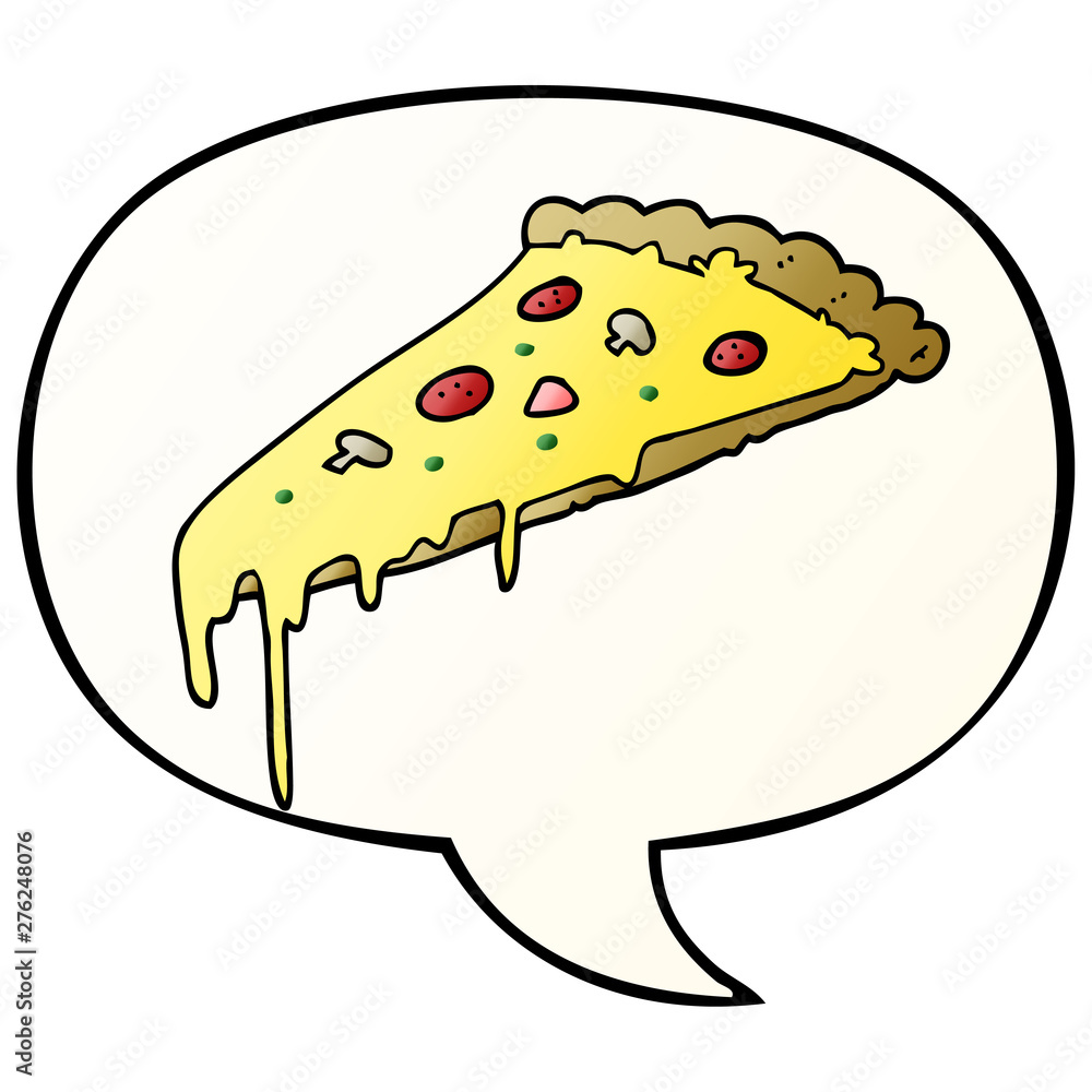 cartoon pizza slice and speech bubble in smooth gradient style cartoon pizza slice and speech bubble in smooth gradient style