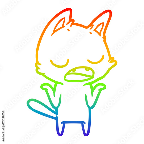 rainbow gradient line drawing talking cat shrugging shoulders