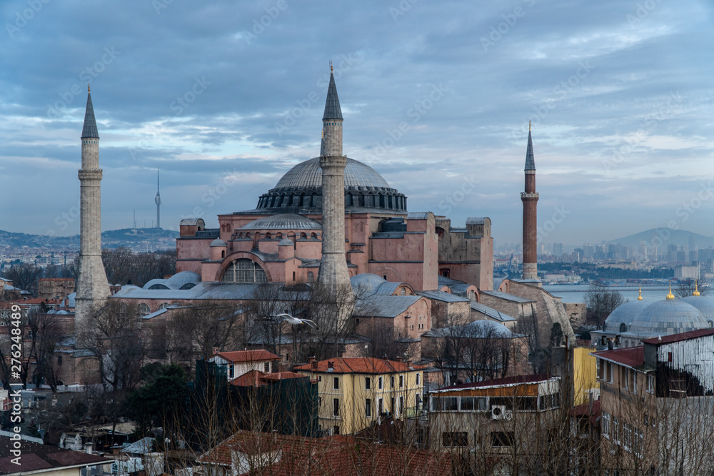 Hagia Sophia in Istanbul, Turkey at Dusk