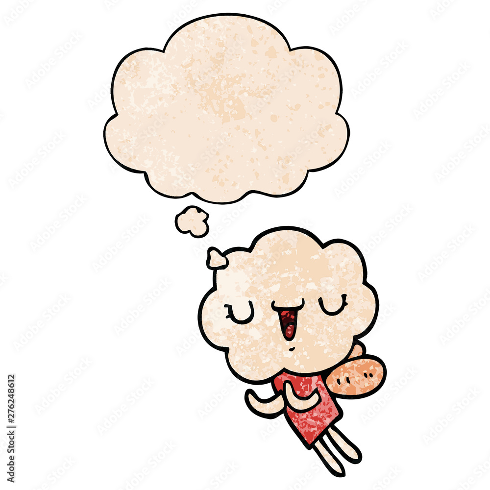 cute cartoon cloud head creature and thought bubble in grunge texture pattern style cute cartoon cloud head creature and thought bubble in grunge texture pattern style