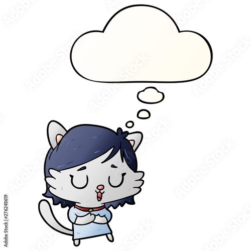 cartoon cat girl and thought bubble in smooth gradient style