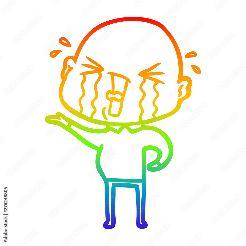 rainbow gradient line drawing cartoon crying bald man rainbow gradient line drawing cartoon crying bald man
