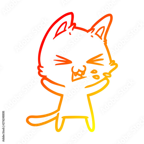 warm gradient line drawing cartoon cat hissing