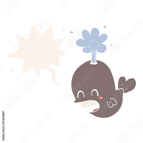 cartoon spouting whale and speech bubble in retro style