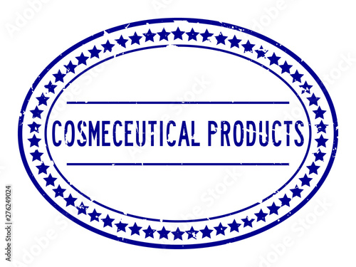 Grunge blue cosmeceutical word rubber seal stamp on white background