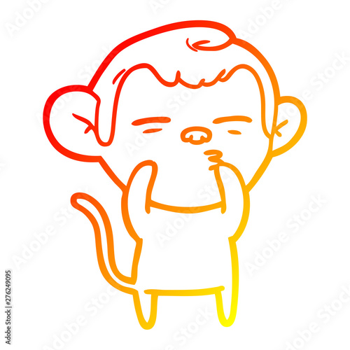 warm gradient line drawing cartoon suspicious monkey