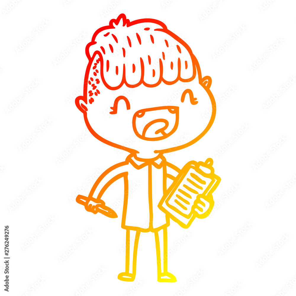 warm gradient line drawing cartoon happy boy with clip board laughing warm gradient line drawing cartoon happy boy with clip board laughing