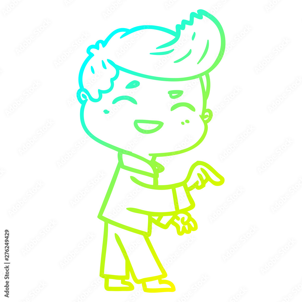 Fototapeta premium cold gradient line drawing cartoon man laughing and pointing