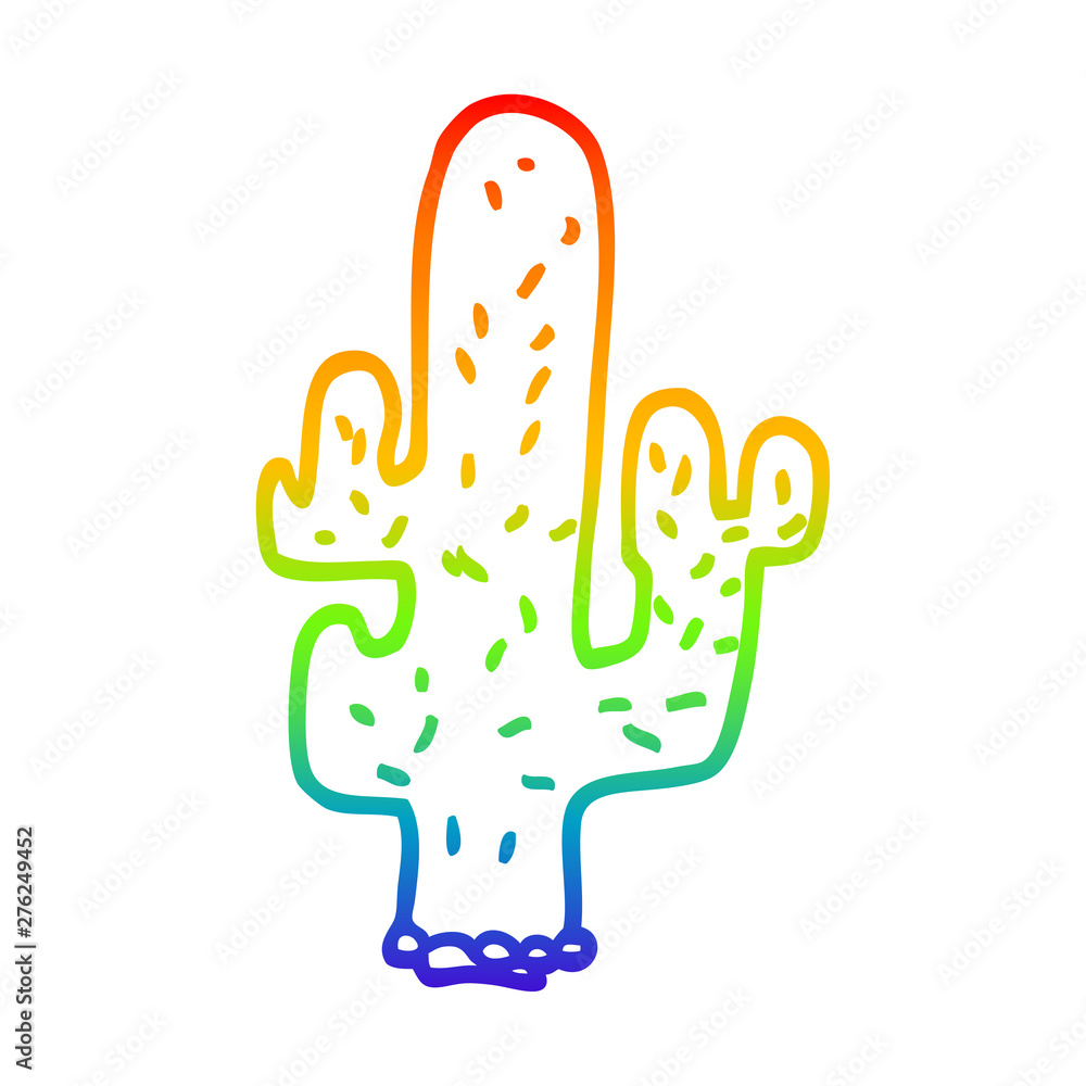 Fototapeta premium rainbow gradient line drawing cartoon cactus