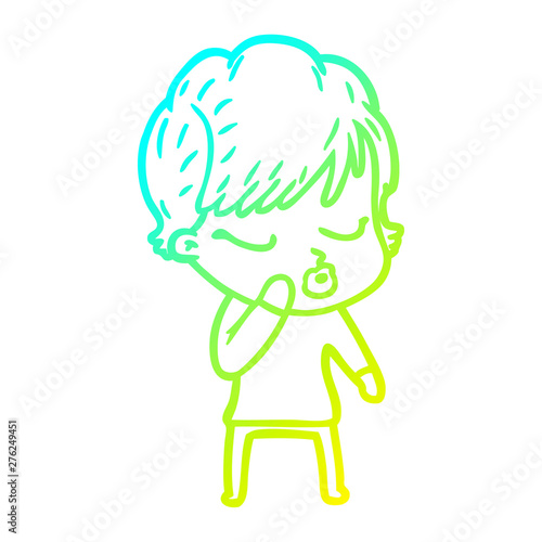 cold gradient line drawing cartoon woman with eyes shut