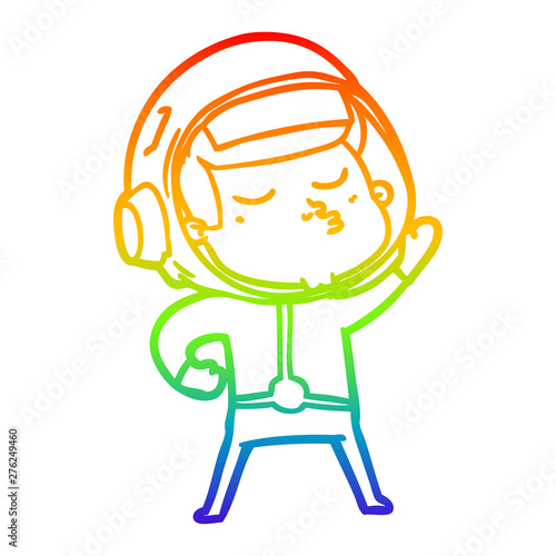 rainbow gradient line drawing cartoon confident astronaut