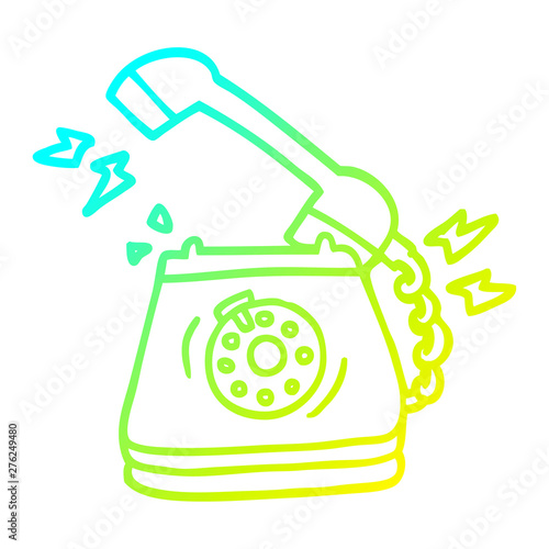 cold gradient line drawing cartoon old rotary dial telephone