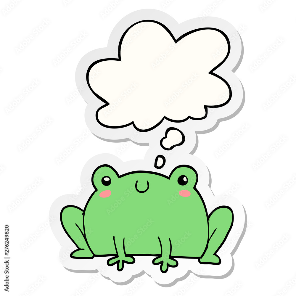 cartoon frog and thought bubble as a printed sticker cartoon frog and thought bubble as a printed sticker
