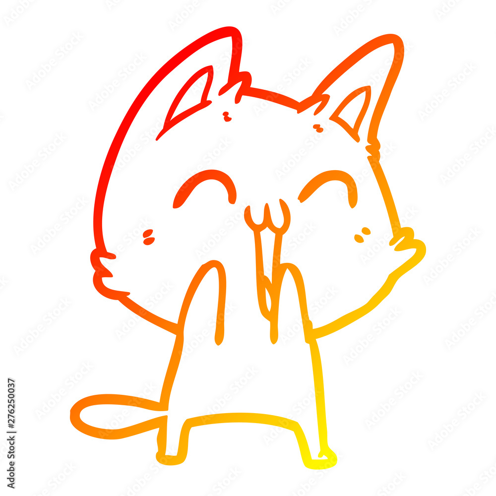 Obraz premium warm gradient line drawing happy cartoon cat