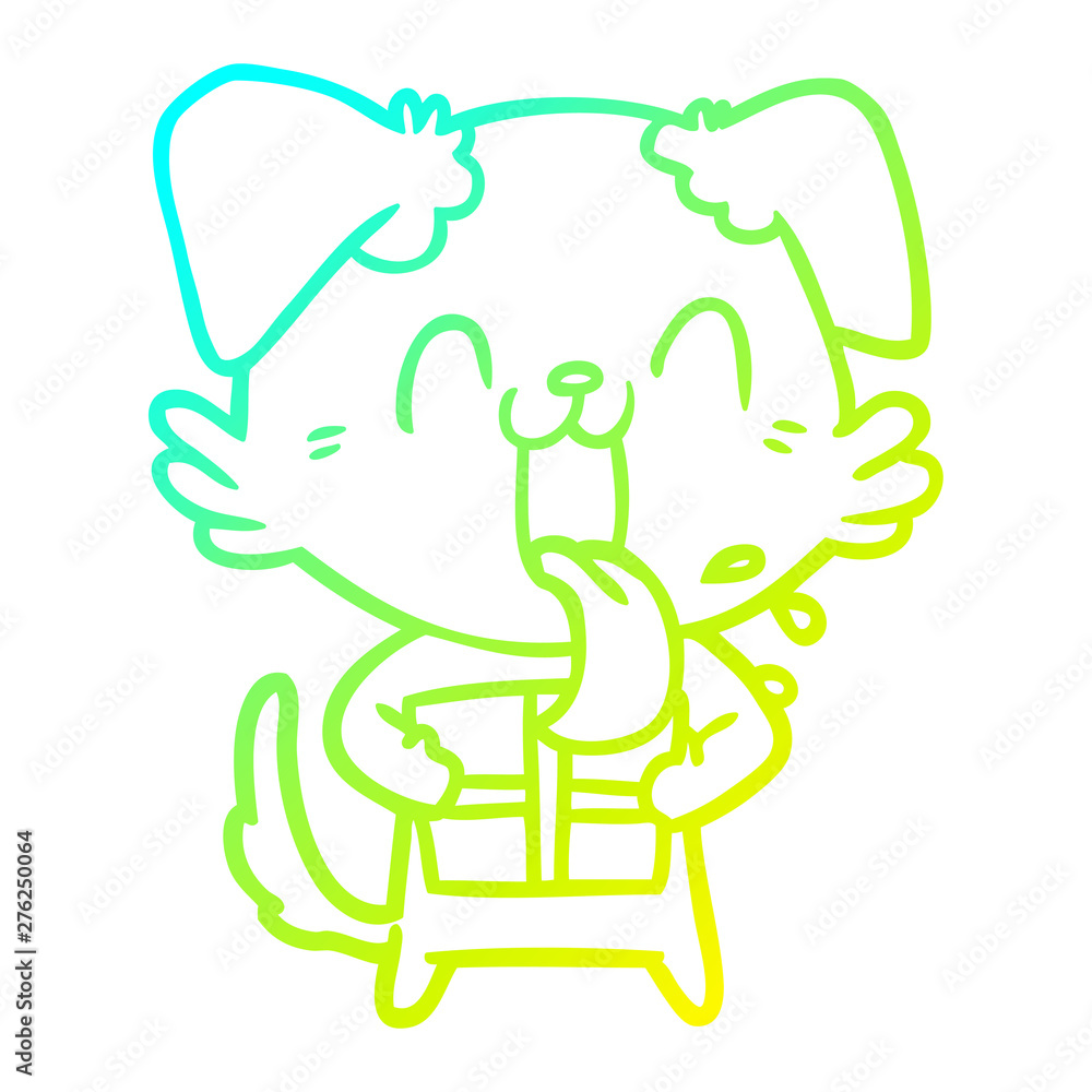 cold gradient line drawing cartoon panting dog with present cold gradient line drawing cartoon panting dog with present