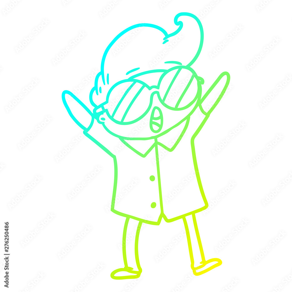 Obraz premium cold gradient line drawing cartoon boy wearing spectacles