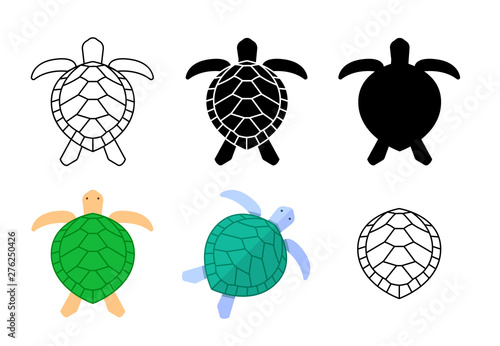 Set of turtle icons and sign in vector art