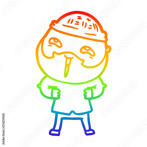 rainbow gradient line drawing cartoon happy bearded man