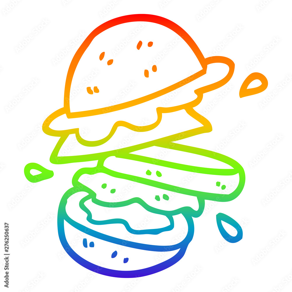 rainbow gradient line drawing cartoon burger rainbow gradient line drawing cartoon burger