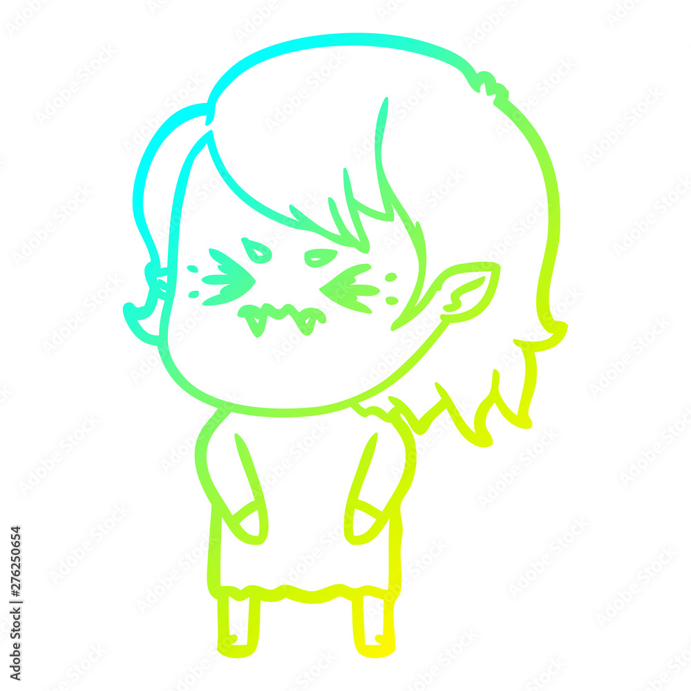 cold gradient line drawing annoyed cartoon vampire girl cold gradient line drawing annoyed cartoon vampire girl