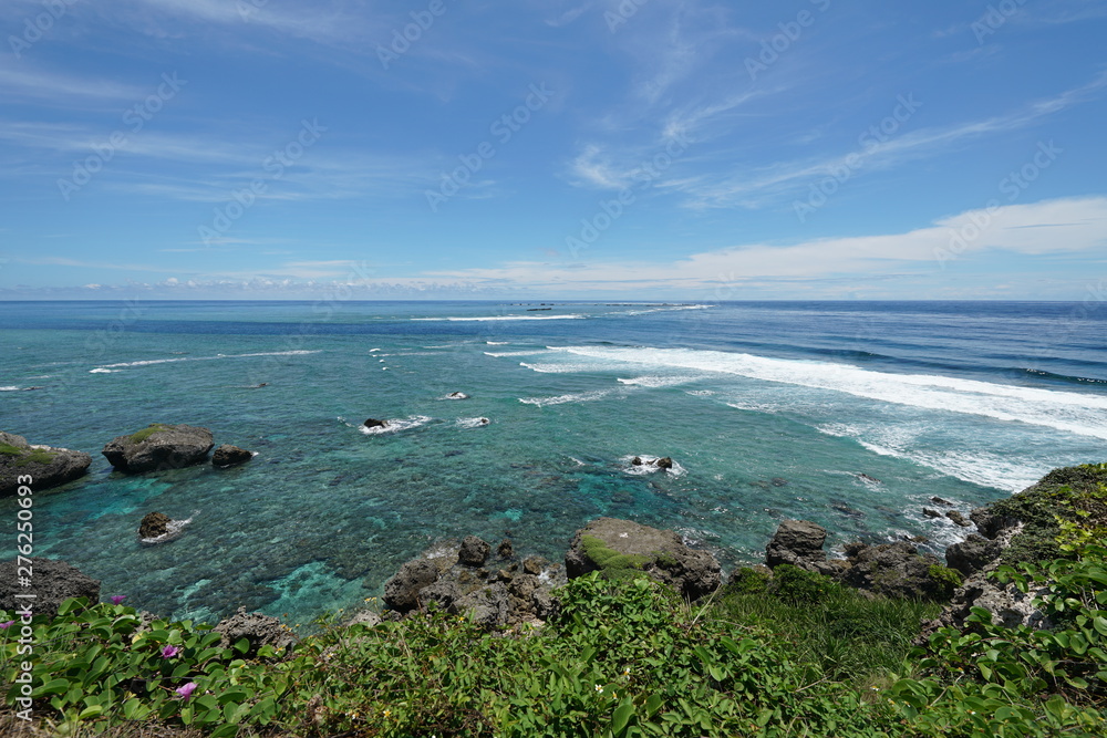Miyako island, Japan-June 26, 2019: Pacific ocean viewed from Higashi Hennazaki in Miyako island, Okinawa Miyako island, Japan-June 26, 2019: Pacific ocean viewed from Higashi Hennazaki in Miyako island, Okinawa