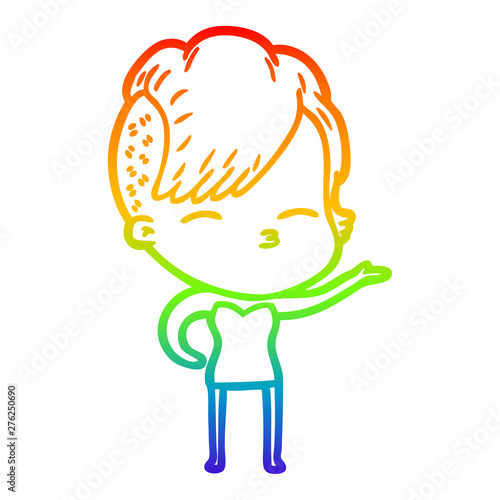 rainbow gradient line drawing cartoon squinting girl