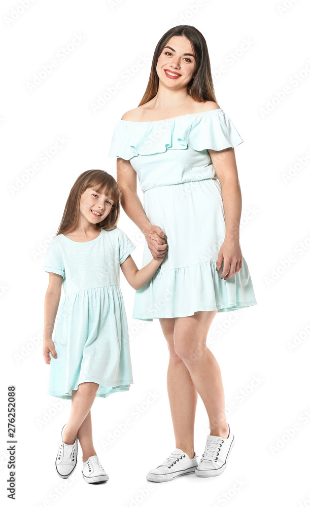 Portrait of happy mother and daughter on white background Portrait of happy mother and daughter on white background