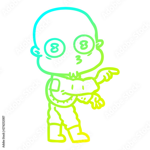 cold gradient line drawing cartoon weird bald spaceman pointing