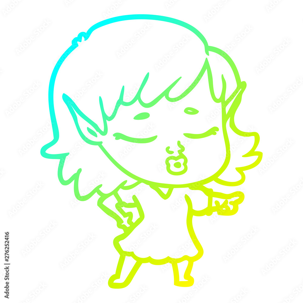cold gradient line drawing pretty cartoon elf girl cold gradient line drawing pretty cartoon elf girl