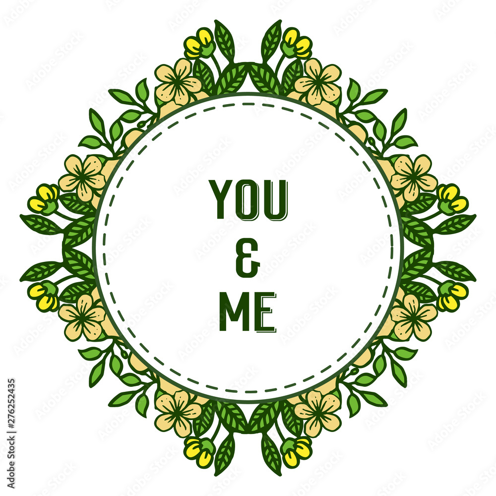 Vector illustration design of card you and me with various crowd of yellow wreath frames