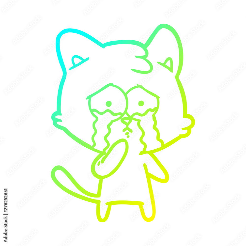 Fototapeta premium cold gradient line drawing cartoon cat