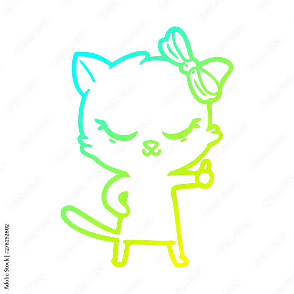 Fototapeta premium cold gradient line drawing cute cartoon cat with bow