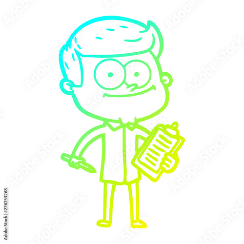 cold gradient line drawing cartoon happy salesman