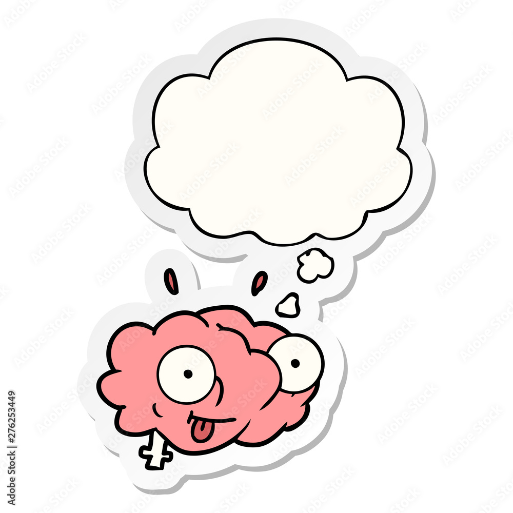 funny cartoon brain and thought bubble as a printed sticker funny cartoon brain and thought bubble as a printed sticker