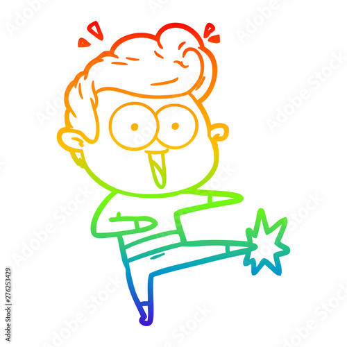 rainbow gradient line drawing cartoon man kung fu kicking
