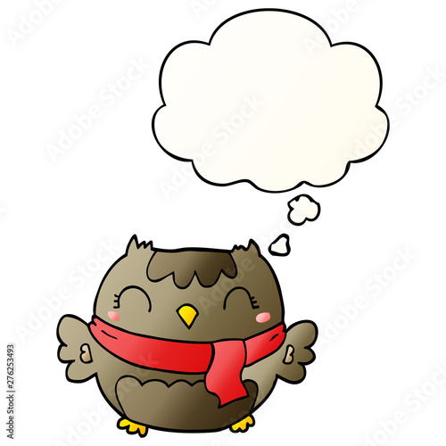 cute cartoon owl and thought bubble in smooth gradient style
