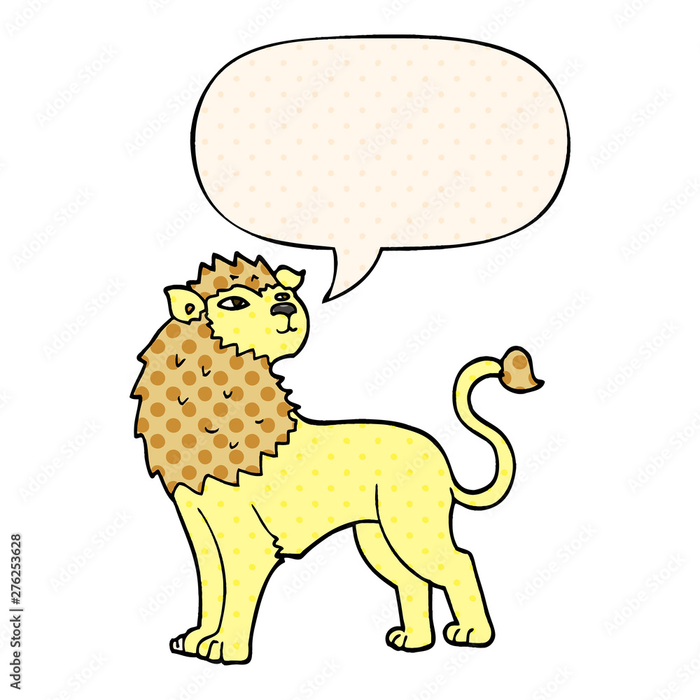 cartoon lion and speech bubble in comic book style cartoon lion and speech bubble in comic book style