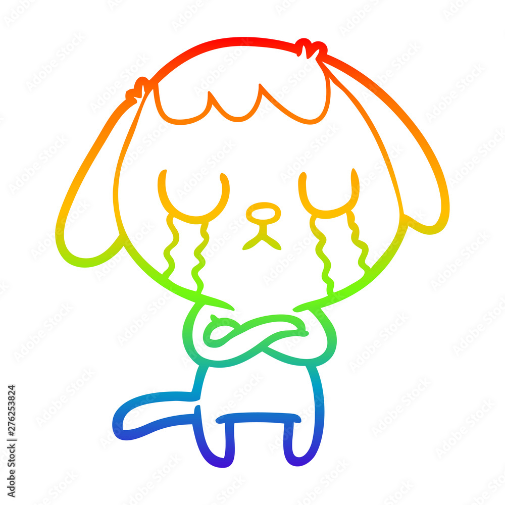 Obraz premium rainbow gradient line drawing cute cartoon dog crying