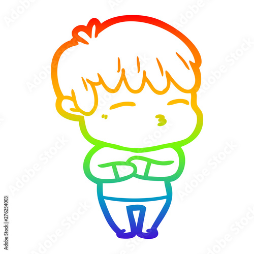rainbow gradient line drawing cartoon curious boy