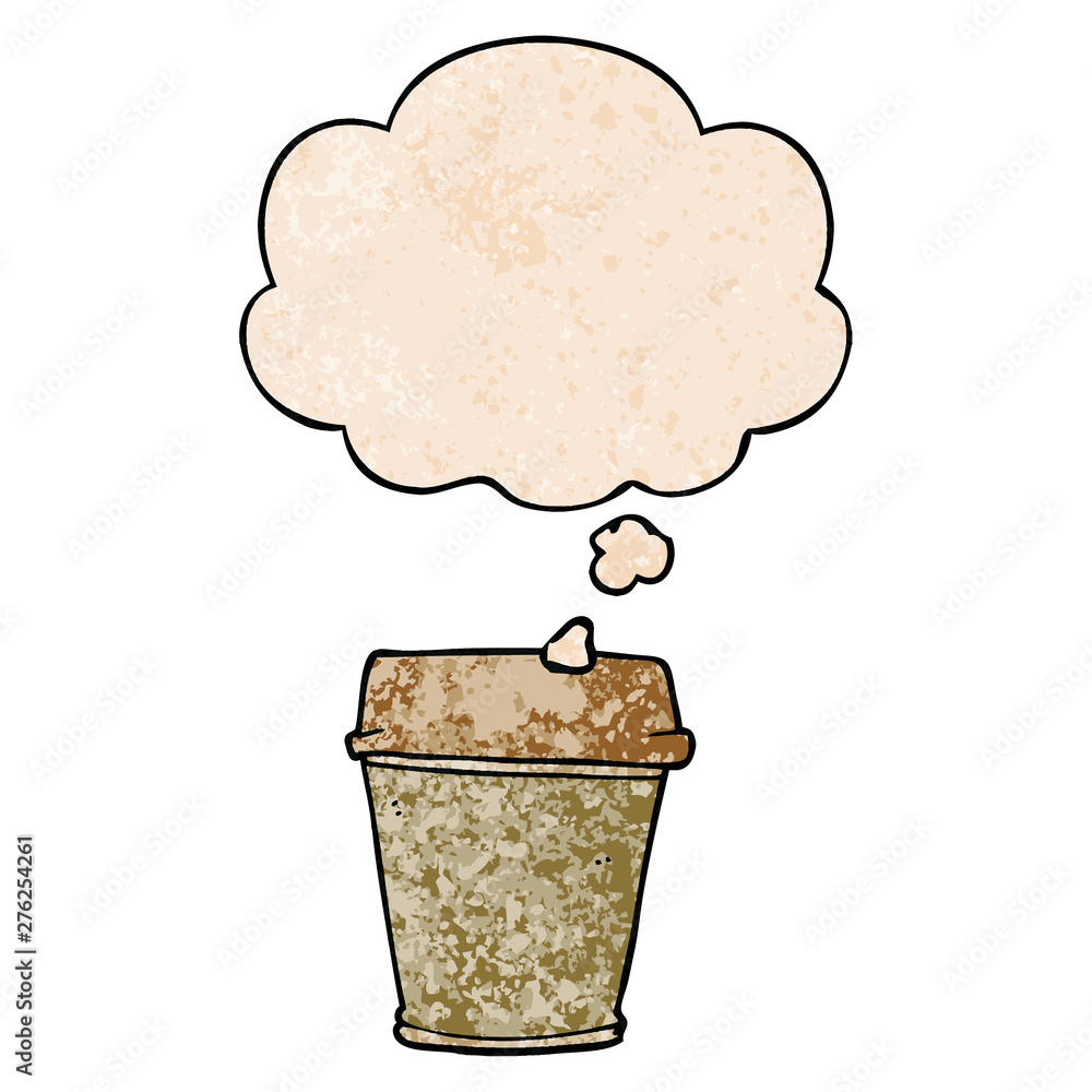 cartoon take out coffee and thought bubble in grunge texture pattern style cartoon take out coffee and thought bubble in grunge texture pattern style